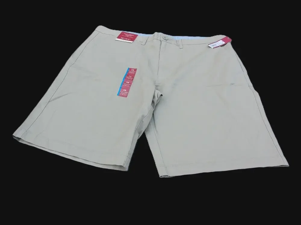 Men's Size 38 Flat Front Stretch Shorts Beige 98% Cotton Classic Preppy Y2K New